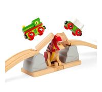 Bigjigs Rail T-Rex Bursting Bridge, Dinosaur Themed Wooden Train Accessory