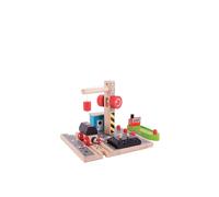 Bigjigs Rail Coal Canal Docks Wooden Train Track Accessories - Bigjigs Train Accessories for Kids Train Sets with Working Wooden Crane, Trains for Kids Multicoloured