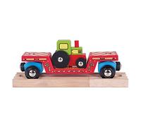 Bigjigs Rail Tractor Low Loader, Wooden Train Track Accessory | Compatible with Most Major Wooden Railway Brands, Wooden Train Track Accessory