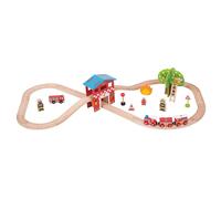 Bigjigs Rail Wooden Fire Station Train Set - 39 Pieces