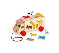 Bigjigs Toys Animal Lorry Wooden Shape Sorter, Pull Along Baby Toy