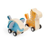 Bigjigs Toys Animal Pull Backs (Elephant & Giraffe) - 2pcs Mini Wooden Vehicles, Retro Pocket Money Gifts For Girls & Boys, Classic Kids Party Bag Fillers, Age 3 Years Old +