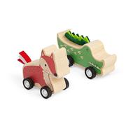 Bigjigs Toys Animal Pull Backs (Fox & Croc) - 2pcs Mini Wooden Vehicles