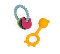 Bigjigs Toys Bear Teether Set - 2pcs Teething Relief Toy & Rattle for Babies, Made from 100% Silicone, Eco Friendly Newborn Gifts, Age 0 Months+