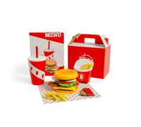 Bigjigs Toys Burger & Fries Set - 48pcs Wooden Food Toy For Children, Red