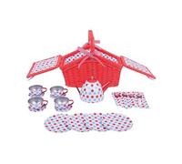 Bigjigs Toys Colourful Spotted Tea Set and Carry Basket - Pretend Role Play