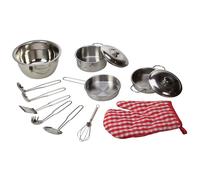 Bigjigs Toys Children's Stainless Steel Kitchenware Play Set Pretend Kitchen
