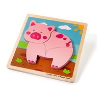Bigjigs Toys Chunky Lift-Out Pig Puzzle, Wooden Toddler Jigsaw | Chunky Wooden Pig Puzzle, Develops Dexterity & Co-Ordination, Educational Toy for Toddlers