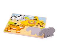 Bigjigs Toys Chunky Lift Out Safari Puzzle, Wooden Animal Matching Toy | Chunky Animal Matching Puzzle, Develops Dexterity & Problem Solving, Educational Toy for Children