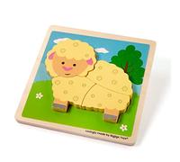Bigjigs Toys Chunky Lift-Out Sheep Puzzle, 4 Piece Wooden Toddler Jigsaw