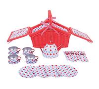 Bigjigs Toys Colourful Spotted Tea Set with Carry Basket, Pretend Play