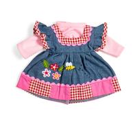 Bigjigs Toys Denim Dress With Pink Trim (Medium) | Dolls Clothes | Blue Dresses with Red Gingham & Pink Patch Details for a Kids' Soft Doll | Dolly Outfits & Accessories | Ragdoll Toy Dressing Up Set
