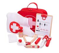 Bigjigs Toys Doctors Set for Kids - 10 Piece Wooden Doctors Set with Kids Stethoscope, Thermometer, Medicine & more in Colourful Doctors Case - Ideal for Pretend Play & Role Play