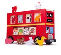 Bigjigs Toys Wooden Shape Sorter Bus Toy, Red