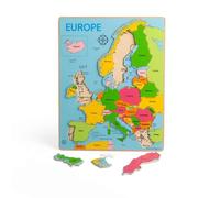 Bigjigs Toys Europe World Map Puzzle | Wooden Jigsaw for Kids | 25 Piece Set | Educational Montessori Games for Children to Learn About Countries | Geography Gifts for 3+ Year Old Toddlers