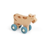 Bigjigs Toys Farm Animal on Wheels (Cow) - Mini Wooden Push Along Animals, Pocket Money Gifts For Kids, Party Bag Fillers, Baby & Toddler Toy, Age 12 + Month Olds