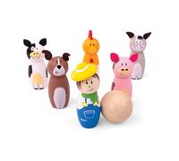 Bigjigs Toys Farm Wooden Skittles for Toddlers 6 Animal Skittles 1 Bowling Ball