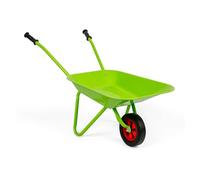 Bigjigs Toys Green Garden Wheelbarrow | Lightweight Metal Gardening Tool for Kids | Durable Wagon with Rubber Wheel & Handles | Equipment for Outdoor Set | Toddler Gifts for 3+ Year Old Children