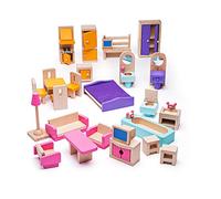 Bigjigs Toys Heritage Wooden Dolls House Furniture Set - 27 Piece Dollhouse Furniture Set for Wooden Doll Houses, Quality Wooden Furniture for Dollhouses