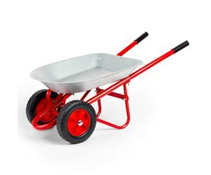 Bigjigs Toys Kids Wheelbarrow | Robust Silver & Red Wheel Barrow with Easy Grip Handles | Toy Wheelbarrows with Rubber Wheels | Top Gardening Gifts for Children Age 3+ | Fun Garden Toys for Toddlers