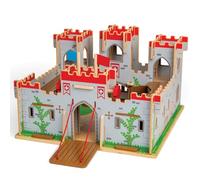 Bigjigs Toys King George's Castle Wooden Toy for Kids Age 3+ | Working Slot-Together Fort with Drawbridge, Balconies & Doors | Medieval Wood Toys for Fantasy Role Play | Educational Gift for Children