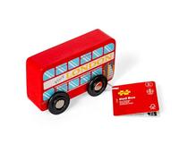 Bigjigs Toys London Bus, Wooden Red Double Decker Push Along Toy | Wooden Red Double Decker Bus, Hand Push Mini Vehicle for Track & Car Mats, Gift for Children, Age 3+
