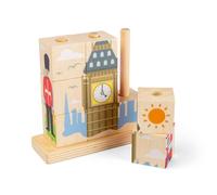 Bigjigs Toys London Stacking Blocks, 9 Block City Landmark Sorting Cube Set | 9 Block City Landmark Themed Sorter, Develops Dexterity & Recognition Skills for Toddlers