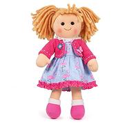 Bigjigs Toys Maggie Doll | Medium Plush Ragdoll | Cuddly & Unique Kids Soft Toy | First Birthday Gifts for Babies & Newborn Children | Strawberry Blonde Haired Dolly Girl with Pink & Blue Clothes