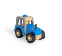 Bigjigs Toys Mini Blue Tractor - Wooden Farm Vehicle with Realistic Wheels | Rubber Wheels & Farmer Driver Figure, Kids Toy Tractors & Trucks, Gifts For Toddlers, Age 12+ Months