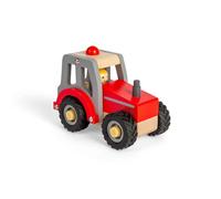 Bigjigs Toys Mini Red Tractor - Wooden Farm Vehicle with Chunky Rubber Wheels & Farmer Driver Figure, Kids Toy Tractors & Trucks, Gifts For Toddlers, Age 12+ Months