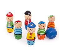 Bigjigs Toys Mini Wooden Pirate Skittles, 6 Skittles & 1 Bowling Ball