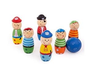 Bigjigs Toys Mini Wooden Pirate Skittles, 6 Skittles & 1 Bowling Ball