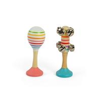 Bigjigs Toys Musical Shaker Set - 2pcs Wooden Rainbow Maraca & Bell Stick