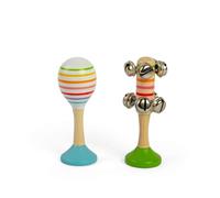 Bigjigs Toys Musical Shaker Set - 2pcs Wooden Rainbow Maraca & Bell Stick, Mini Percussion Instruments For Toddlers, Sensory Play Children’s Gifts, Age 18+ Month Olds