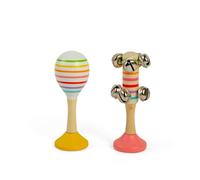 Bigjigs Toys Musical Shaker Set - 2pcs Wooden Rainbow Maraca & Bell Stick, Mini Percussion Instruments For Toddlers, Sensory Play Children’s Gifts, Age 18+ Month Olds