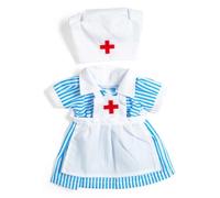 Bigjigs Toys Nurse Uniform - Small | Doll Clothes | Clothing for Kids' Little Rag Dolls | Medic Costume for a Soft Toy | Blue & White Striped Ragdoll Dress | Role Play Gifts for 2+ Year Old Children