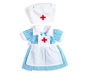 Bigjigs Toys Nurse Uniform - Small | Doll Clothes for Soft Rag Dolls | Medic Costume for a Soft Toy | Blue & White Striped Ragdoll Dress | Role Play Gifts for 2+ Year Old Children