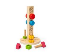 Bigjigs Toys Nuts & Bolts Tower - 11pcs Wooden Construction Toy & Shape Sorter, Educational & Eco Friendly, Montessori Gifts For Babies & Toddlers, Age 12 Months +
