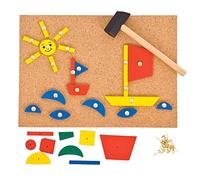 Bigjigs Toys Pin-a-Shape Set | Tap Art Kit with Pin Board & Wooden Shapes | Kids Peg Toy with Mini Hammer | Toddler Montessori Game | Educational Craft Activity for Children | Gift for 4+ Year Olds
