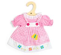 Bigjigs Toys Pink Checkered Pinafore Dress (Medium)- Soft Dolls Clothes For Kids