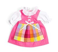 Bigjigs Toys Pink Dress With Pinafore-Small | Doll Clothes | Dresses & Pinafores for Kids' Soft Dolls | Ragdoll Clothing with Gingham Checkered Print | Imaginative Play Gifts for 2+ Year Old Children
