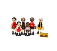 Bigjigs Toys Pirate Dolls, 6 Wood Pirate Figures with Treasure Chest