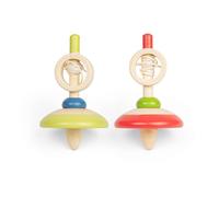 Bigjigs Toys Pull String Spinning Tops (Red & Green) - 2pcs Wooden Spinners Bigjigs Toys Multicolor