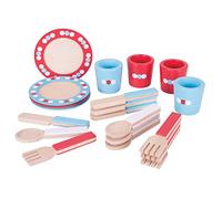 Bigjigs Toys Role Play Dinner Service Tea Set - Kids Tea Set with Toddler Cutlery, Toy Kitchen Accessories for Wooden Play Kitchen, Toy Plates and Cutlery Set