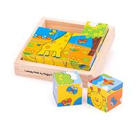 Bigjigs Toys Safari Cube Jigsaw Puzzle, 9 Piece Toddler Animal Puzzle