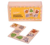 Bigjigs Toys Safari Dominoes, 28 Piece Wooden Animal Domino Set | Safari Animal Domino Pieces in Wooden Storage Box, Develops Dexterity & Matching Skills, Age 1+