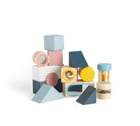 Bigjigs Toys Sensory Explorer Blocks - 14 Pieces Wooden Building Bricks with Tray, Baby & Toddler Stacking Shapes, Sustainably Made, Montessori Gifts, Age 18 Month Olds +