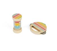 Bigjigs Toys Shake & Roll Set - 2pcs Wooden Tambourine Instrument & Rainmaker Bigjigs Toys Multicolor