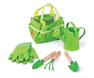 Bigjigs Toys Small Gardening Tote Bag with Gloves & Tools, Kids Gardening Tools