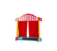 Bigjigs Toys Wooden Table Top Theatre with Red Silk-Effect Curtains and Chalkboard, none